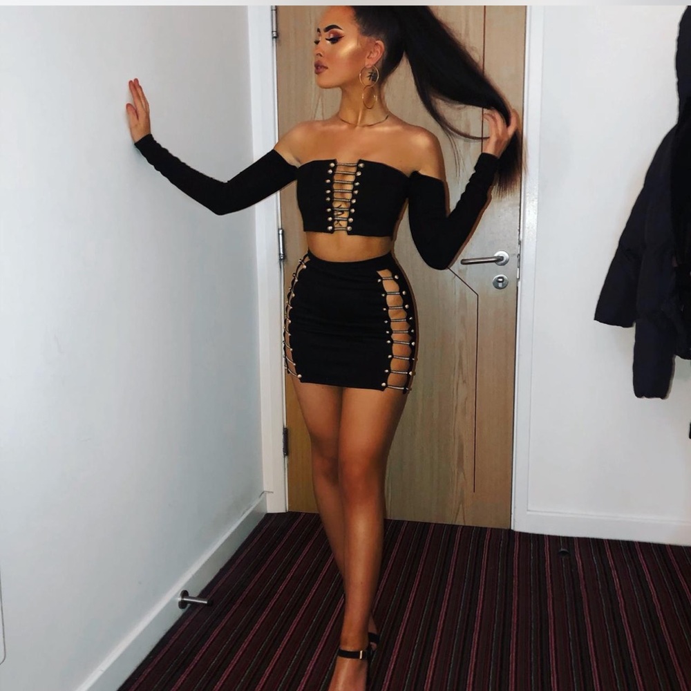 Oh Polly No Pain No Chain Black Skirt Set US4 Small - Picture 4 of 6